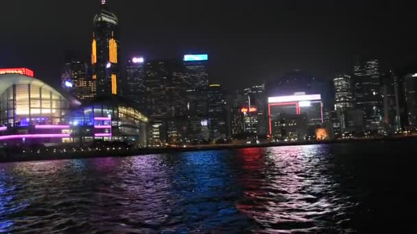 Hongkong Čína Září Symfonie Světla Efektní Světelnou Zvukovou Show Přístavu — Stock video
