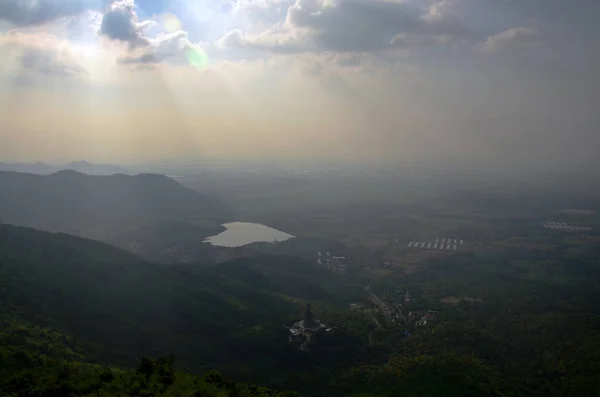 Paysage Montagne Khao Wong Phrachan Avec Construction Grande Statue Bouddha — Photo