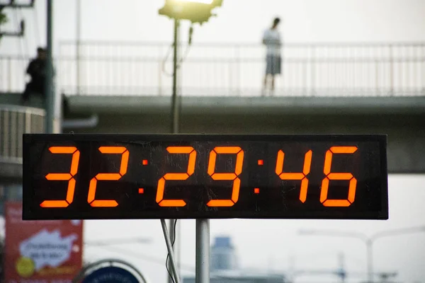 Stopwatch or digital timer for timer runner running in charity event and marathon race run at Nonthaburi city in Nonthaburi, Thailand