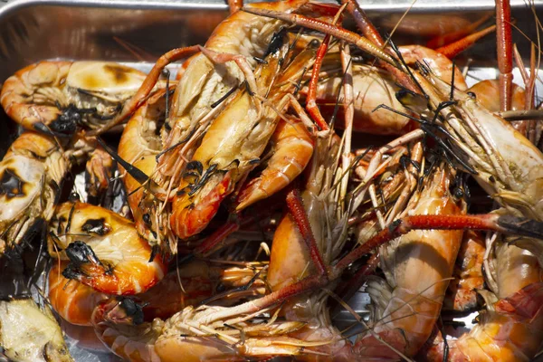 Thajci Vaření Gril Krevety Nebo Krevety Kamna Retro Thajském Stylu — Stock fotografie