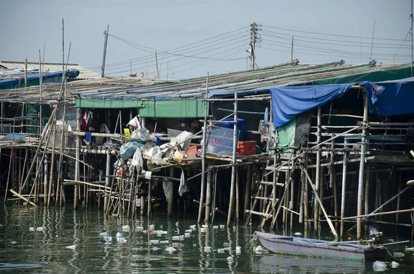 Aguas Residuales Contaminación Basura Mar Ang Sila Pueblo Pesquero Mercado — Foto de Stock