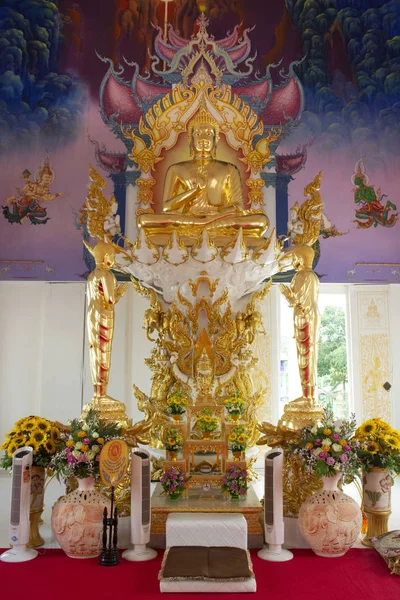 Estatua Interior Ubosot Buddha Hermoso Templo Tailandés Para Las Personas — Foto de Stock