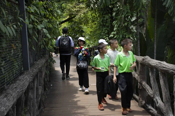 Visita Estudiantes Niños Tailandeses Tour Educativo Buscando Animales Zoológico Dusit — Foto de Stock