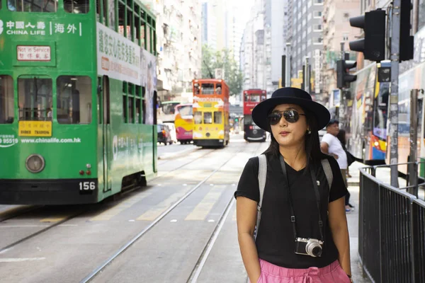 Мандрівники Тайського Жінка Пішки Йти Автобусної Станції Пасажирських Ретро Центрального — стокове фото