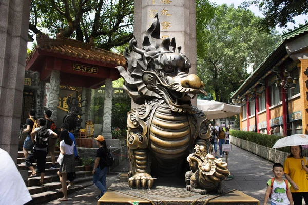 Skulptur Stein Qilin Drachen Wächter Eingang Des Tempels Wong Tai — Stockfoto