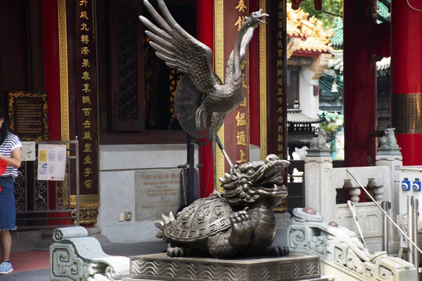 Drachenschildkröte Und Zinnoberrote Vogelstatuen Vier Himmlische Tiere Der Chinesischen Mythologie — Stockfoto