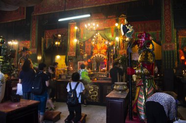 Çin halkı ziyaret ve dua eden Tanrıça Tin Hau Tapınağı'nda Yau Ma Tei deniz veya Mazu Çince deniz Tanrıça 10 Eylül 2018 üzerinde Hong Kong, Çin'de saygı