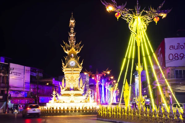 Chiang Rai Klokkentoren Symfonie Van Spectaculaire Lichte Kleuren Geluid Voor — Stockfoto