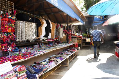 Asya Tay insanlar gezi ve alışveriş ürün ve yerel dükkan sokak gıda piyasa Doi Tung Kraliyet Villası ve Mae Fah Luang bahçede Chiang Rai, Tayland