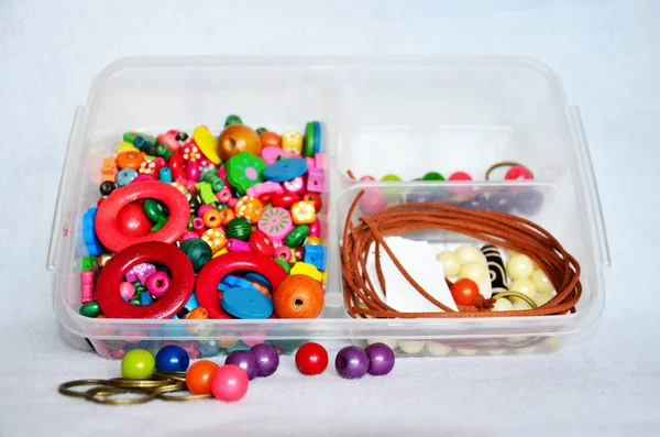 Colorful Accessory Jewelry Bead Plastic Leather Made Diy Handmade Handicrafts — Stock Photo, Image