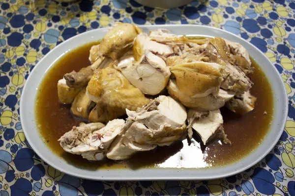 Comida Caseira Estilo Tailandês Cozido Frango Com Molho Doce Cozido — Fotografia de Stock