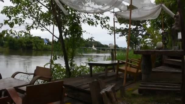 Terraço Pátio Beira Rio Mae Khlong Rio Meklong Resort Retro — Vídeo de Stock