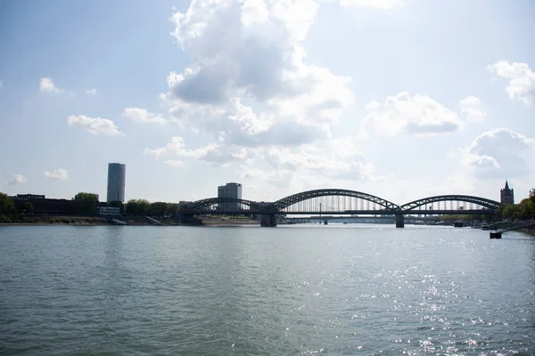 Vue Paysage Paysage Urbain Ville Koln Avec Rivière Rhénane Pont — Photo