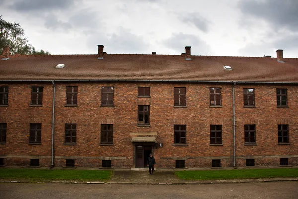 Polacy Polacy Oraz Zagraniczni Podróżnicy Zwiedzają Zwiedzanie Historycznego Obozu Koncentracyjnego — Zdjęcie stockowe