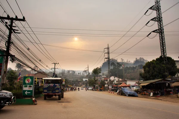Ver Paisaje Paisaje Urbano Ciudad Pang Pha Niebla Niebla Carretera — Foto de Stock