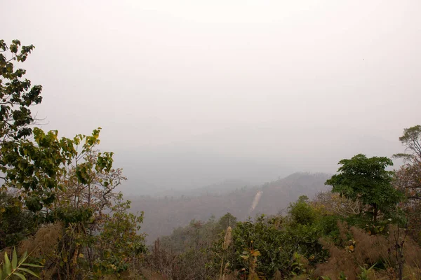 Vista Paesaggio Montagna Foresta Nazione Parco Con Nebbia Nebbia Punto — Foto Stock