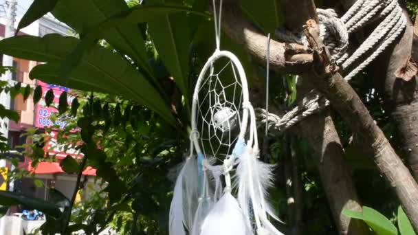 Movimento Vento Catcher Sonho Artesanal Dreamcatcher Pendurado Árvore Jardim Casa — Vídeo de Stock
