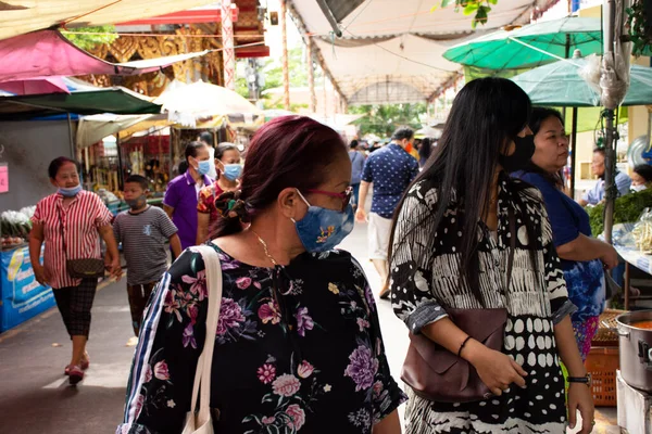 Thajská Starší Matka Mladá Dcera Ženy Nosí Textilní Masku Zatímco — Stock fotografie