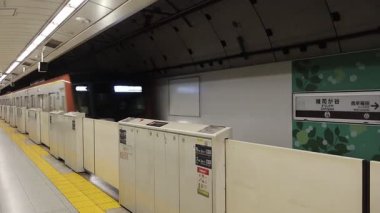 Japonya 'nın Kanto şehrinde 25 Temmuz 2025' te Tokyo şehrinde görev yapan ve seyahat eden Japon yolcuları için aktarma yapmak üzere çalışan tren yolu metro hattı.