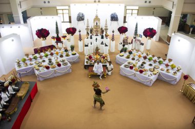 Thai people dancer wear khon elephant mask for Artist Teacher Worship Ceremony and ritual thai culture and traditional rite ancient for respect blessing holy on August 28, 2025 in Ayutthaya, Thailand