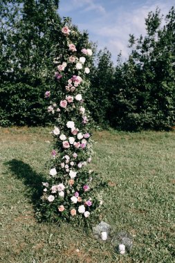 Giden düğün töreni. Dekor Stüdyosu. beyaz ahşap sandalyeler üzerinde 