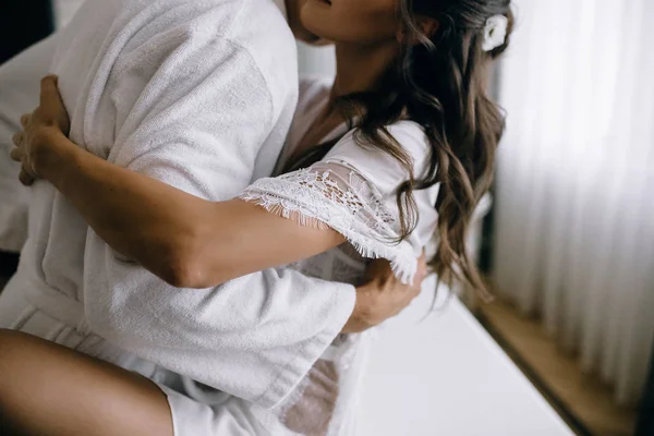 Couple having sex. Close up view. Man kissing woman in a neck. L — Stock Photo, Image