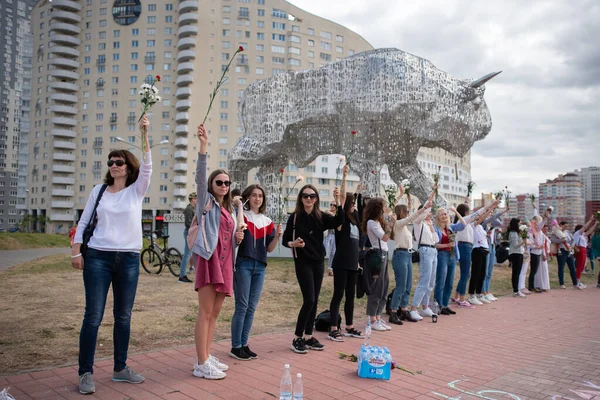 Minsk Belarus August 2020 Ein Friedlicher Protest Von Frauen Minsk — Stockfoto