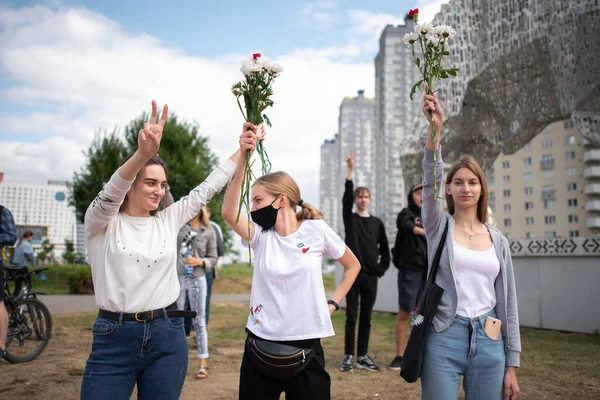 Minsk Belarus August 2020 Ein Friedlicher Protest Von Frauen Minsk — Stockfoto
