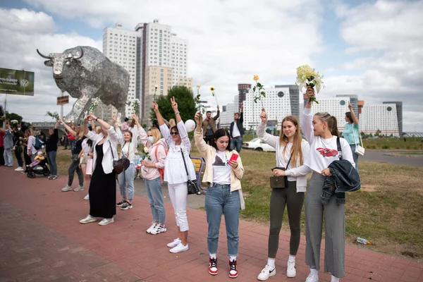 Minsk Belarus August 2020 Ein Friedlicher Protest Von Frauen Minsk — Stockfoto