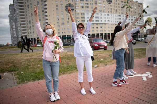 Minsk Belarus August 2020 Ein Friedlicher Protest Von Frauen Minsk — Stockfoto