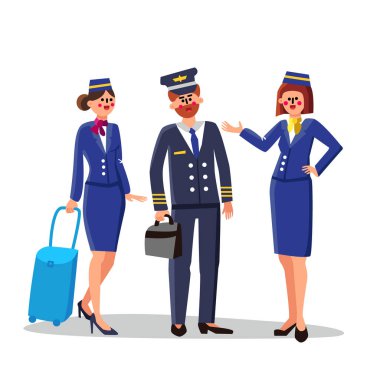 Pilot ve hostesler Üniformalı Vektör İllüzyonu Giyiyorlar