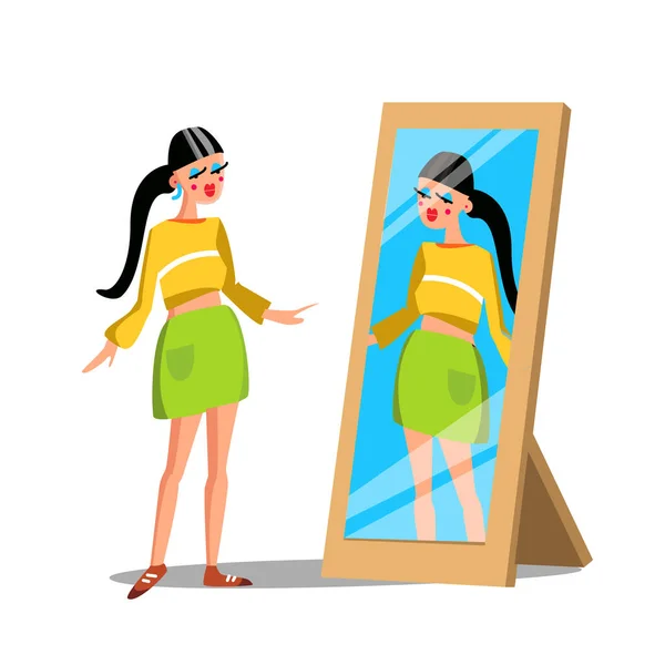 Montre de personnage de mode fille dans le vecteur miroir — Image vectorielle