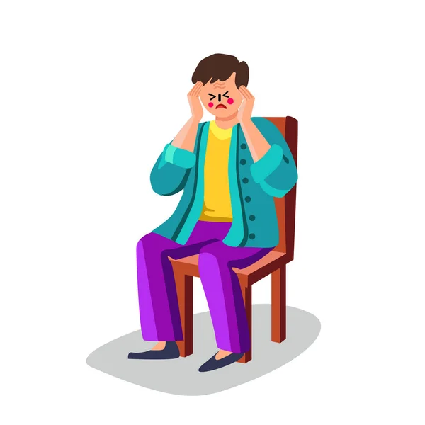 Homme avec Migraine Head Ache assis sur le vecteur de siège — Image vectorielle