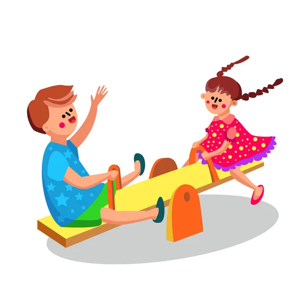 Bambini che giocano sull'altalena Teeterboard Vector Illustration — Vettoriale Stock