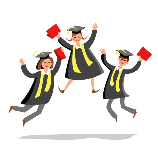 Studenten springen en vieren graduation Vector Illustratie — Stockvector