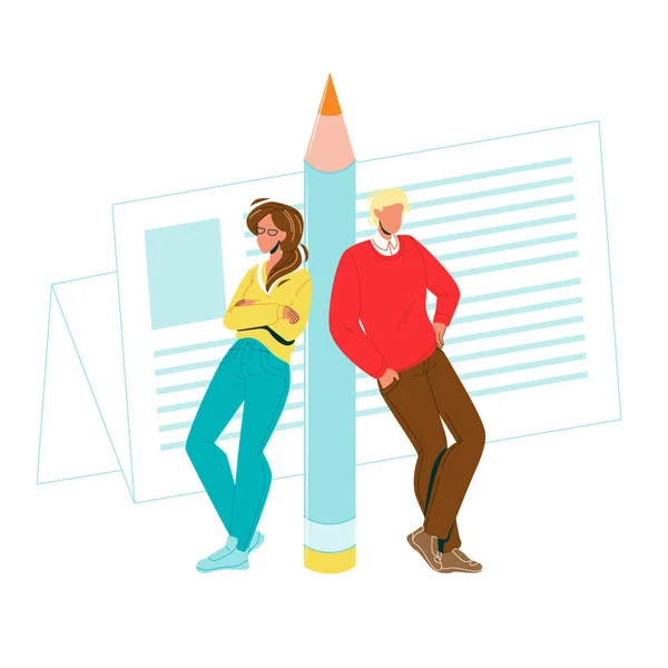 Copywriters Homem e mulher inclinado Lápis Vector — Vetor de Stock