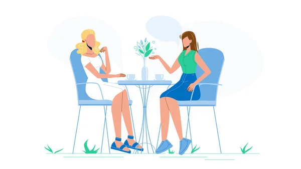 Kafe Vektörü 'nde kız arkadaşlar konuşur ve kahve içer. — Stok Vektör