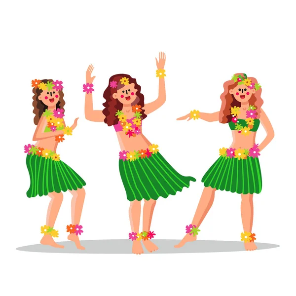 Hula Girls dançando dança engraçada juntos vetor —  Vetores de Stock