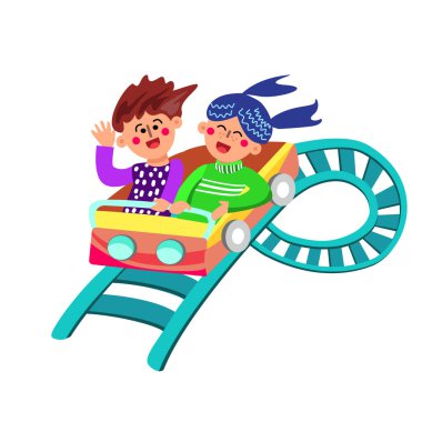 Karakterler lunapark trenine binerken eğleniyor.