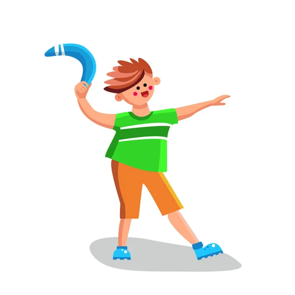 Boy Throwing Boomerang Playing Equipment Vector Illustration — Stock Vector