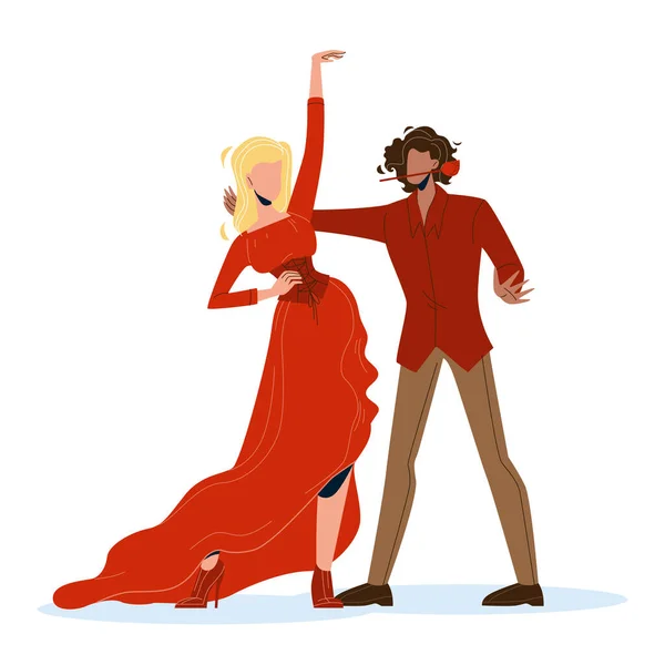 Donna e uomo Ballerini Ballando Flamenco Vector — Vettoriale Stock
