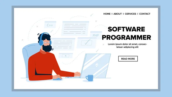 Programmatore di software che lavora sull'illustrazione vettoriale del computer — Vettoriale Stock