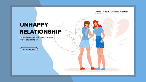 Unhappy Relationship Girlfriends Couple Vector Illustration