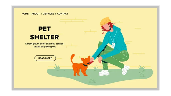 Volontario del rifugio per animali domestici con il vettore del gatto senzatetto — Vettoriale Stock