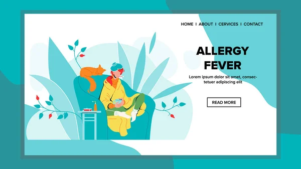 Allergia Láz Betegség Nő ül széken vektor — Stock Vector