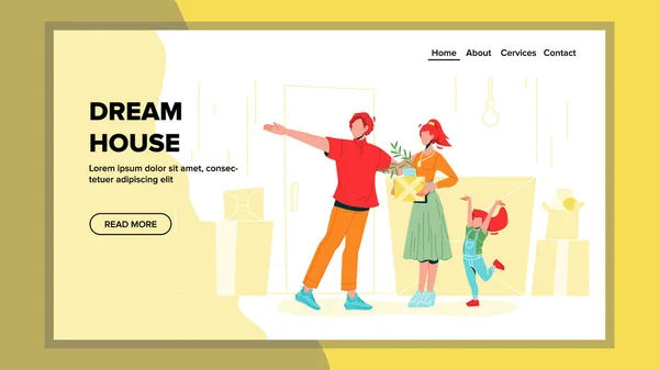 Dream House Byt stěhování Mladá rodina vektor — Stockový vektor