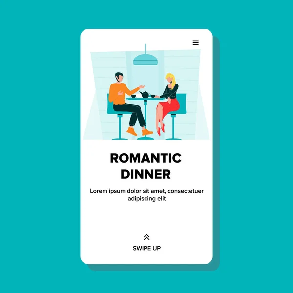 Cena romántica Almuerzo en restaurante o café Vector — Vector de stock