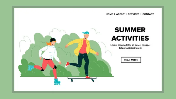 Zomer activiteiten met vrienden in Park Vector — Stockvector