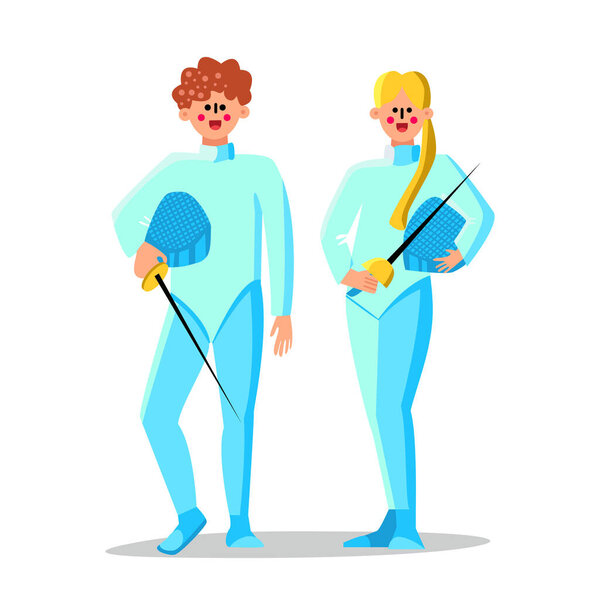 Fencing Professional Athletes Man And Woman Vector