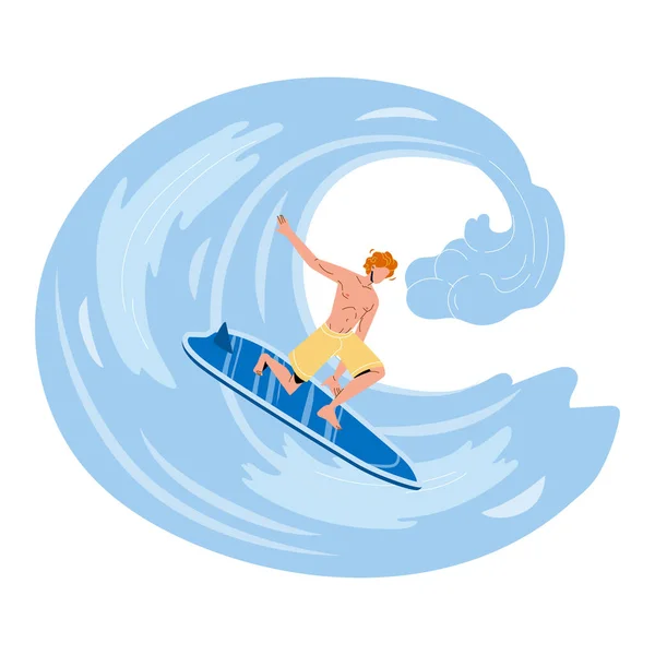 Sportovec Surfař Surfař Na High Ocean Wave Vector — Stockový vektor